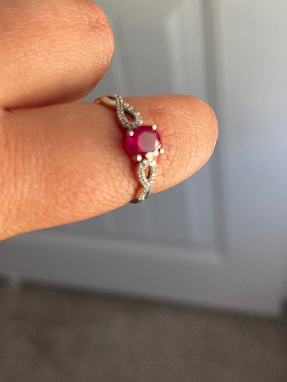 Stella Grace Lab-Created Ruby and 1/10 Carat T.W. Diamond Engagement Ring in 10k